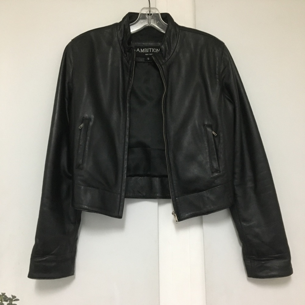 Ambition New York moto leather jacket. Zip closure